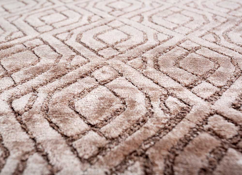 azalea beige and brown bamboo silk hand knotted Rug - CloseUp