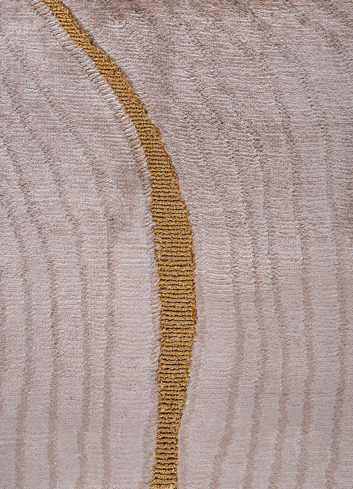 azalea beige and brown bamboo silk and zari hand knotted Rug - CloseUp