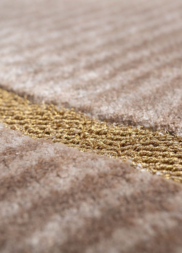 azalea beige and brown bamboo silk and zari hand knotted Rug - CloseUp