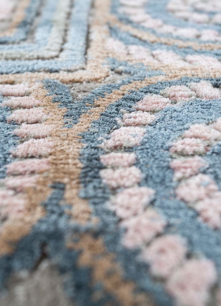 woven gems grey and black silk hand knotted Rug - CloseUp