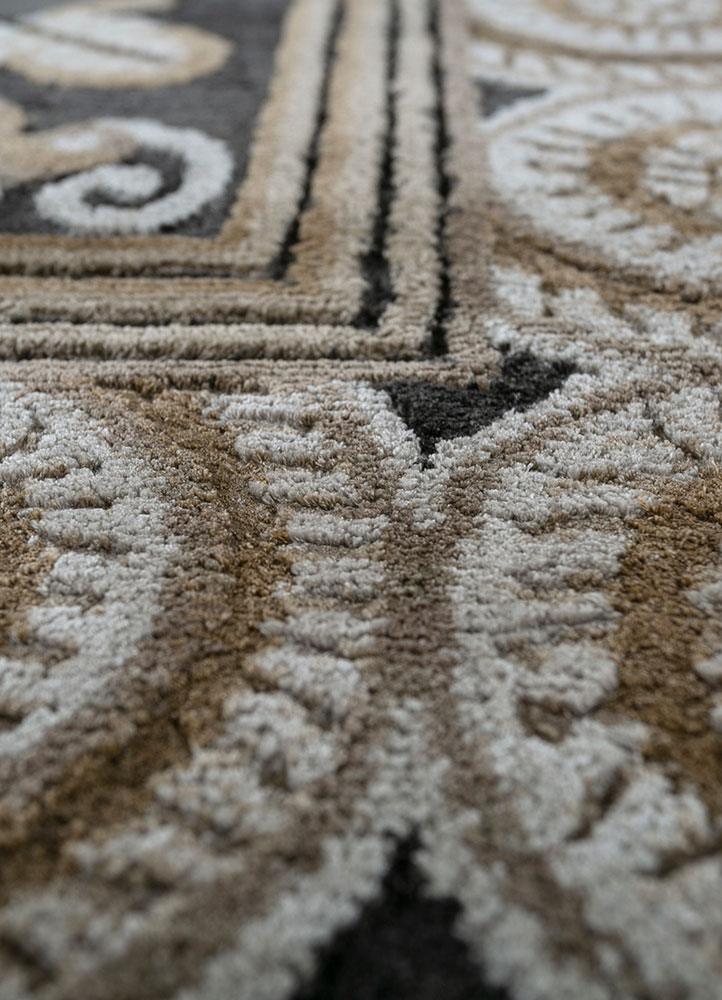woven gems grey and black silk hand knotted Rug - CloseUp