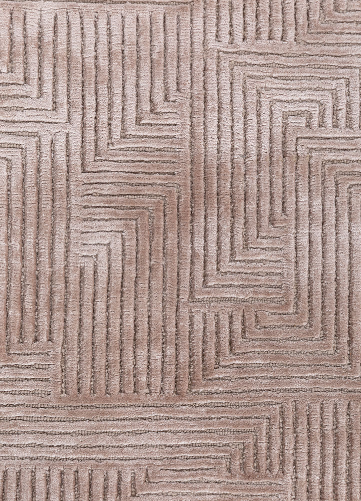 azalea beige and brown wool and bamboo silk hand knotted Rug - CloseUp