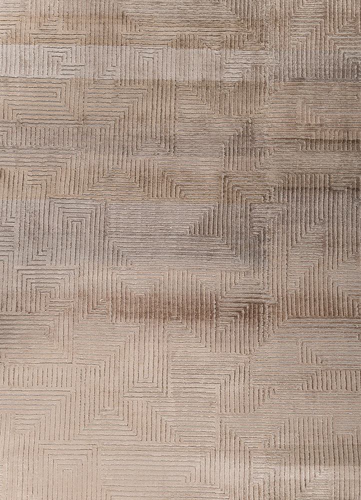 entropy beige and brown wool and bamboo silk hand knotted Rug - CloseUp
