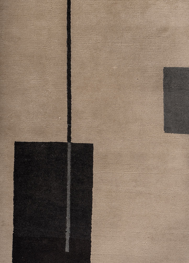 sthir beige and brown wool hand knotted Rug - CloseUp