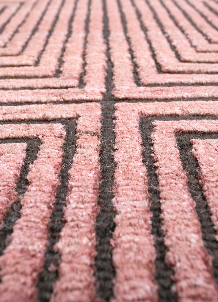 azalea red and orange wool and silk hand knotted Rug - CloseUp