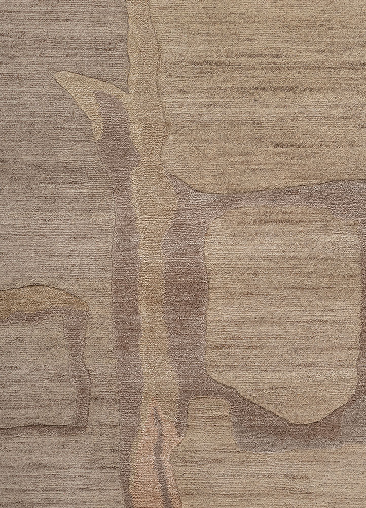 entropy beige and brown wool and silk hand knotted Rug - CloseUp