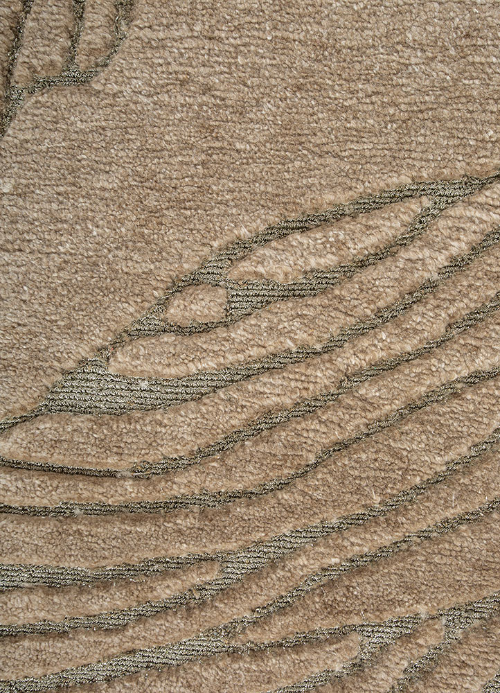 azalea beige and brown wool and zari hand knotted Rug - CloseUp