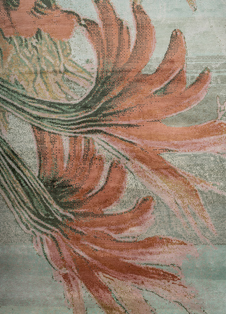 pansy ivory silk hand knotted Rug - CloseUp