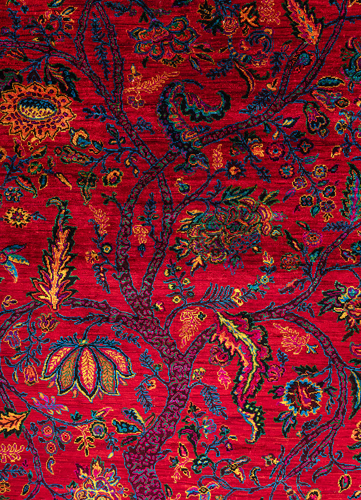 gulmarg red and orange silk hand knotted Rug - CloseUp