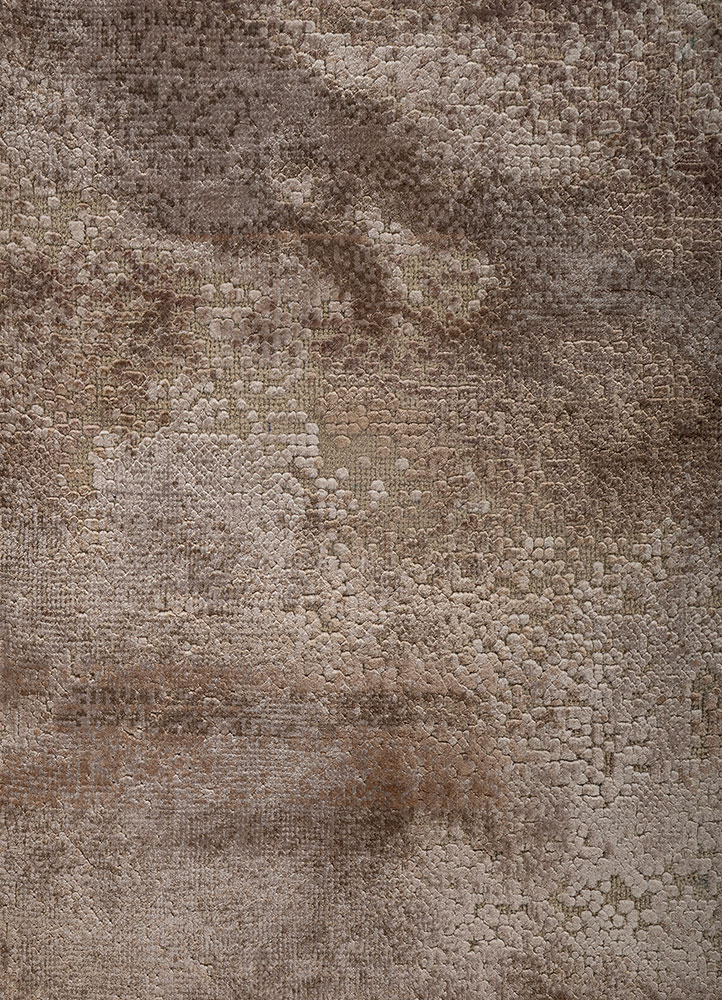 uvenuti beige and brown wool and bamboo silk hand knotted Rug - CloseUp