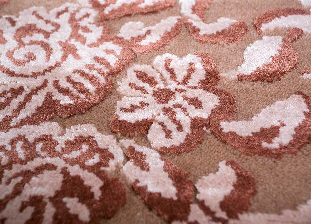 aurora beige and brown wool and bamboo silk hand knotted Rug - CloseUp
