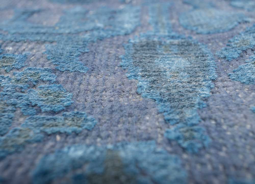 far east blue wool and bamboo silk hand knotted Rug - CloseUp