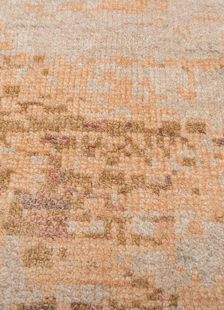 entropy beige and brown wool and bamboo silk hand knotted Rug - CloseUp