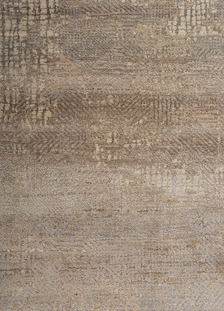 entropy beige and brown wool and bamboo silk hand knotted Rug - CloseUp