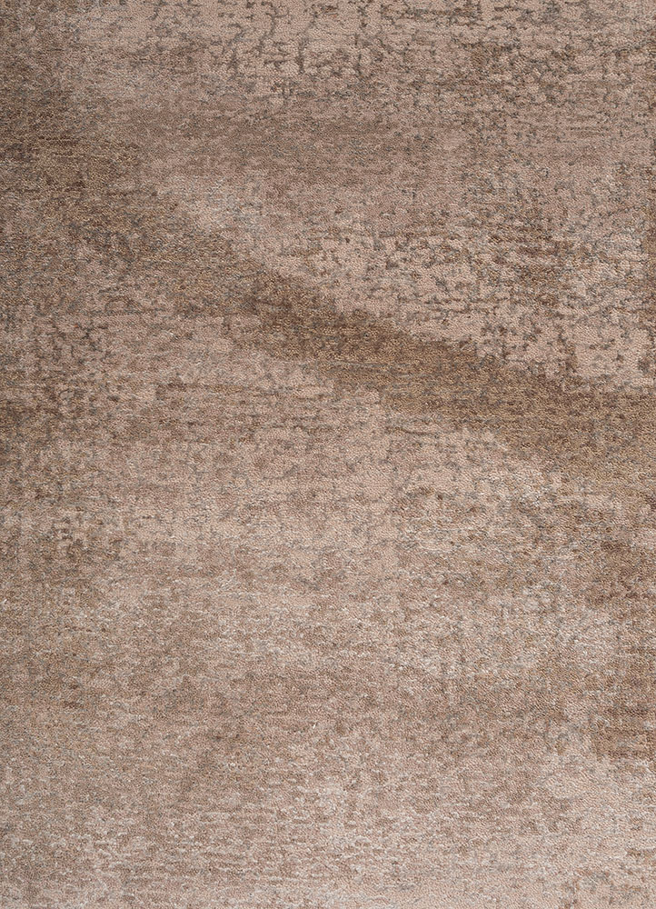 entropy beige and brown wool and bamboo silk hand knotted Rug - CloseUp