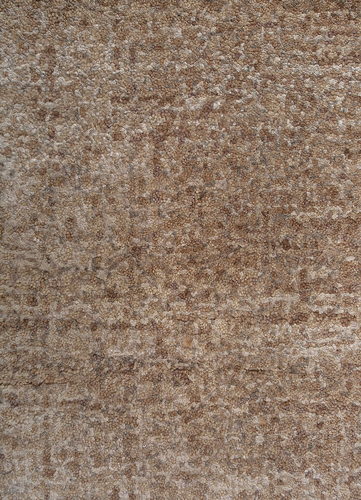 entropy beige and brown wool and bamboo silk hand knotted Rug - CloseUp