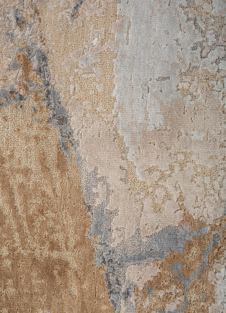entropy beige and brown wool and bamboo silk hand knotted Rug - CloseUp