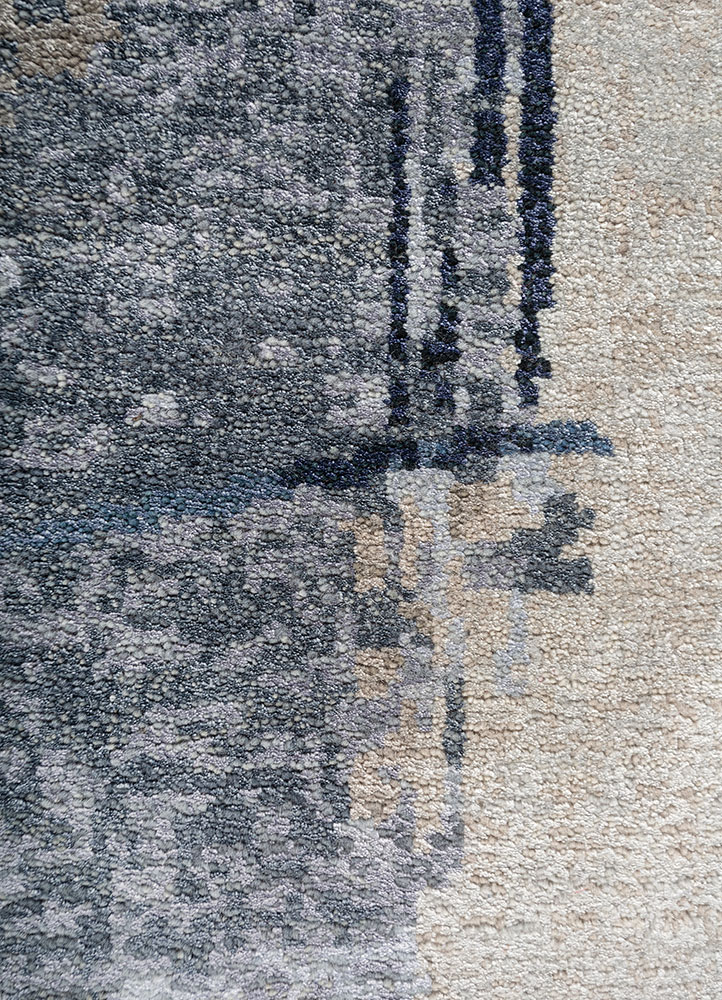 aprezo blue wool and bamboo silk hand knotted Rug - CloseUp