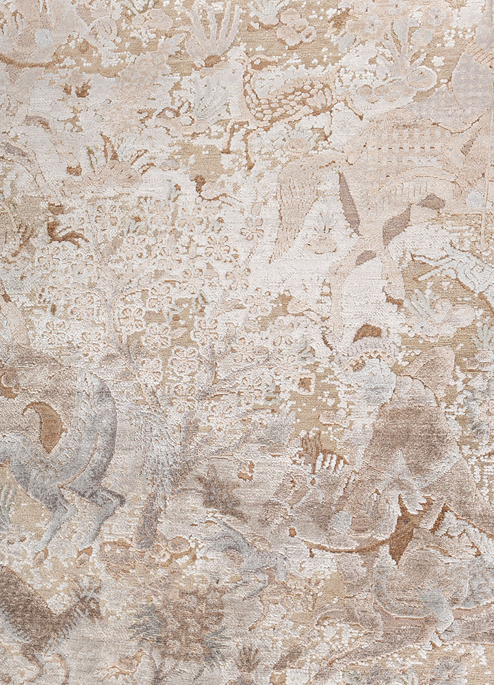 aprezo ivory wool and bamboo silk hand knotted Rug - CloseUp