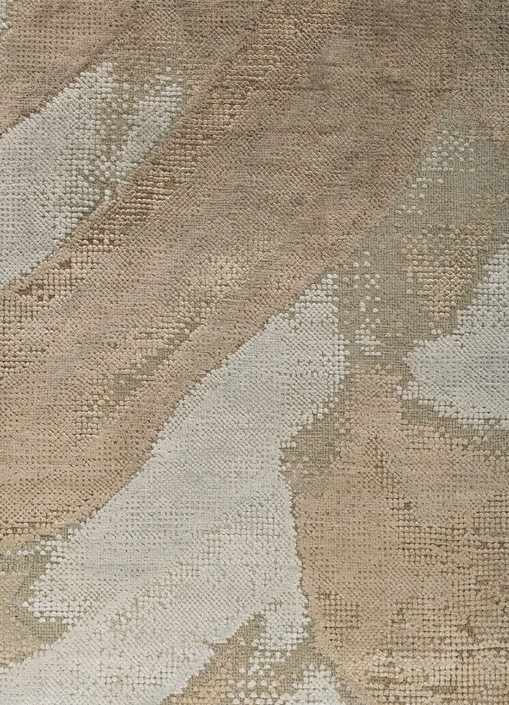 entropy green wool and bamboo silk hand knotted Rug - CloseUp