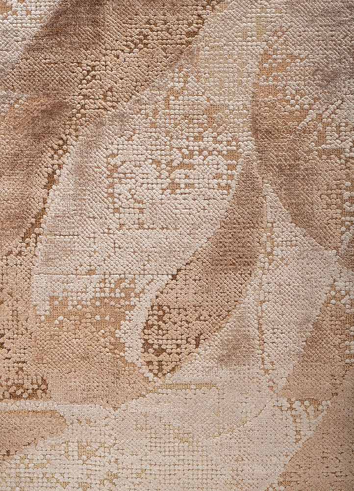 entropy red and orange wool and bamboo silk hand knotted Rug - CloseUp