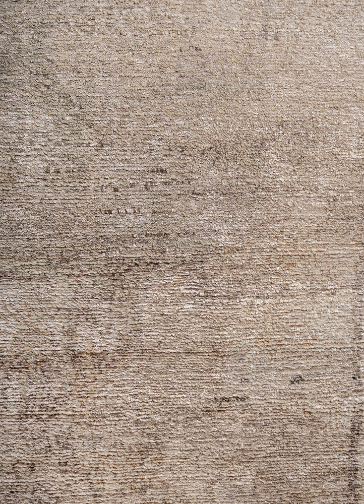 entropy beige and brown wool and bamboo silk hand knotted Rug - CloseUp
