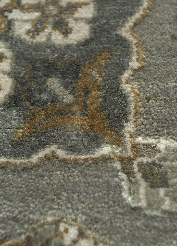 aurora grey and black wool and bamboo silk hand knotted Rug - CloseUp