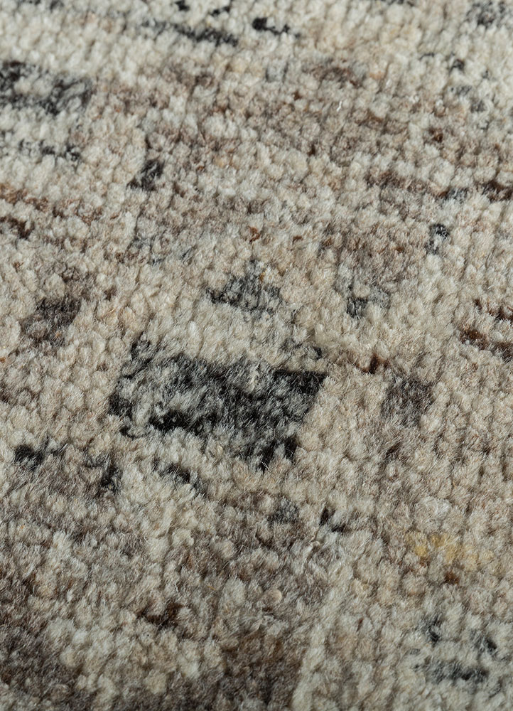 thyme beige and brown wool hand knotted Rug - CloseUp