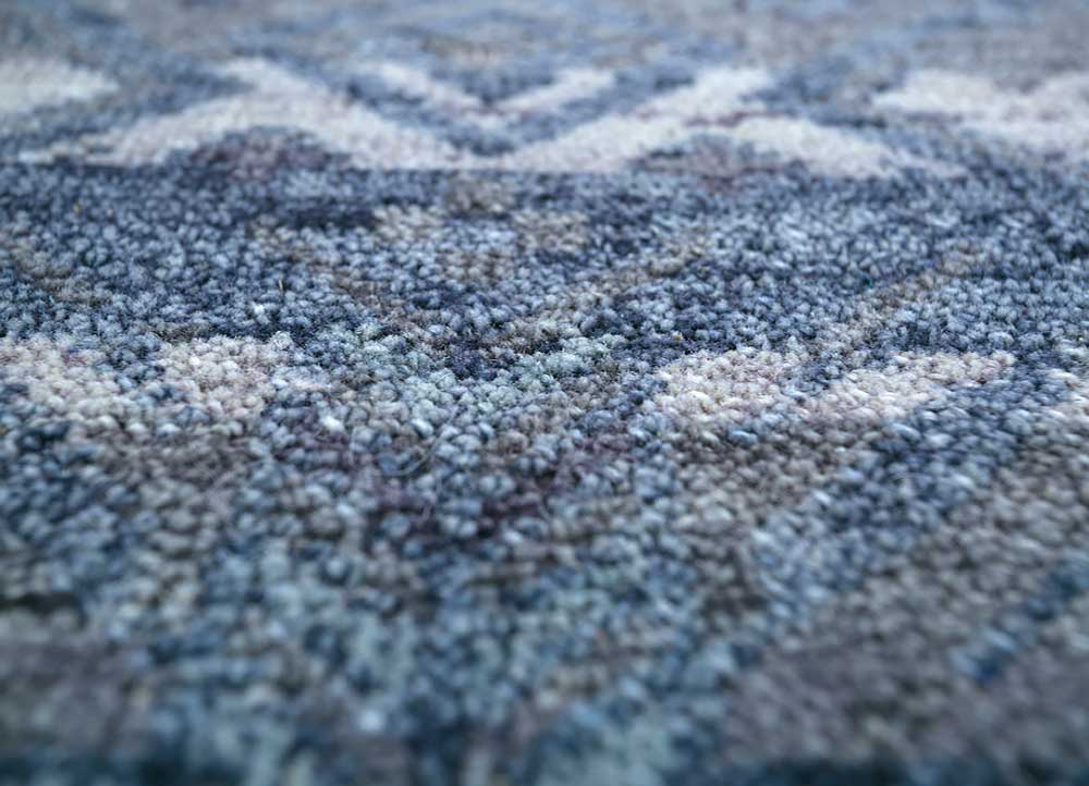 thyme blue wool hand knotted Rug - CloseUp