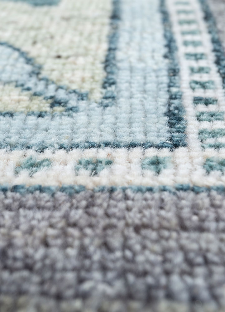 thyme blue wool hand knotted Rug - CloseUp