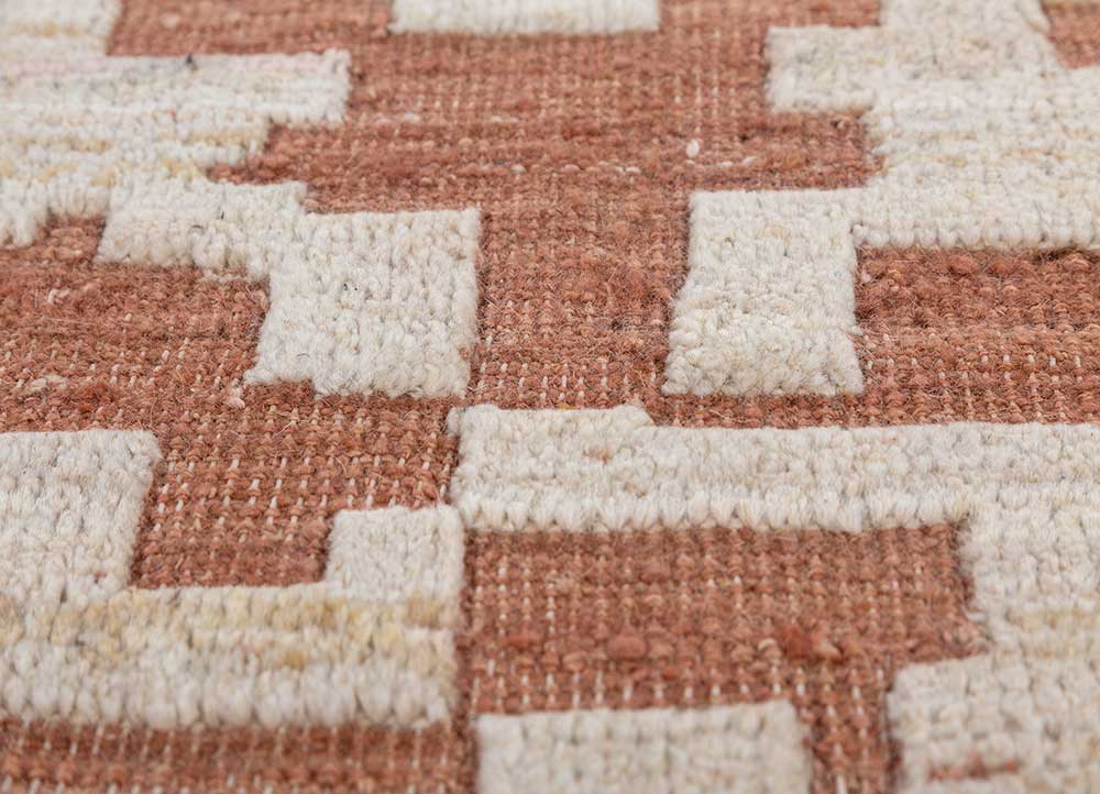 thyme red and orange wool hand knotted Rug - CloseUp