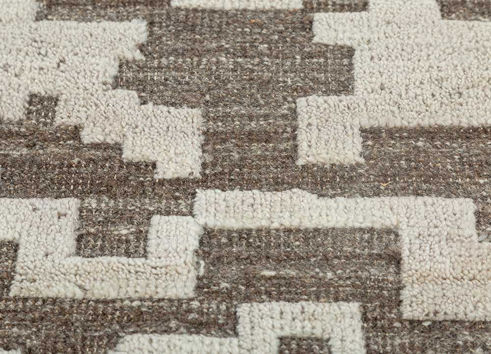 thyme beige and brown afghan wool hand knotted Rug - CloseUp