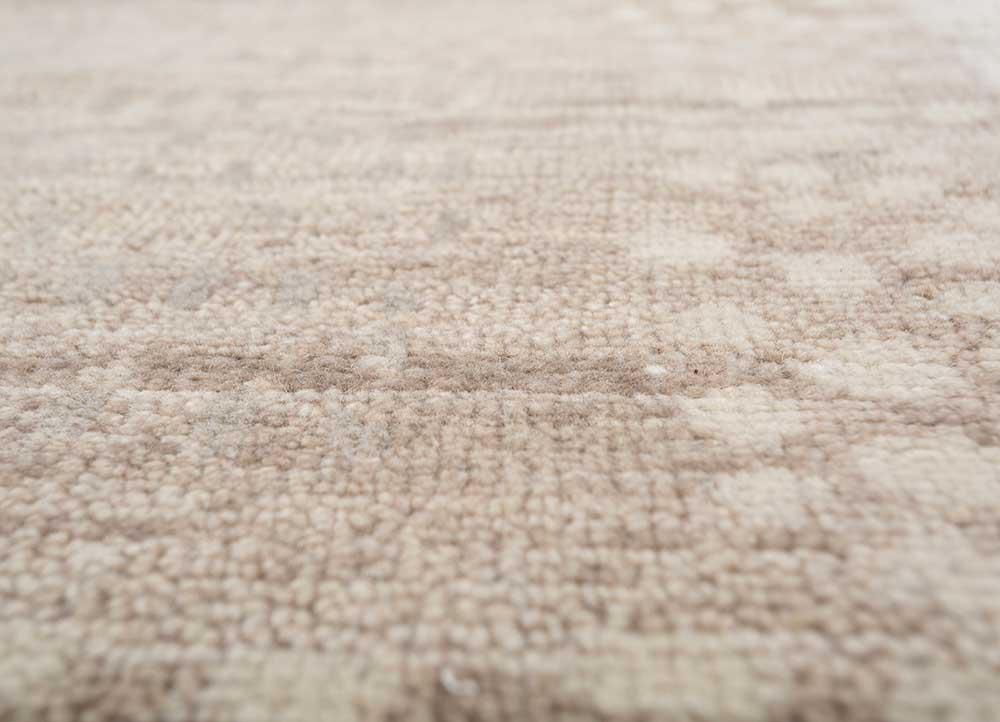 thyme beige and brown wool hand knotted Rug - CloseUp