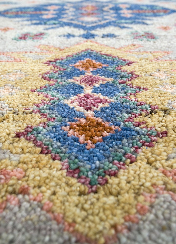 savana multi afghan wool hand knotted Rug - CloseUp