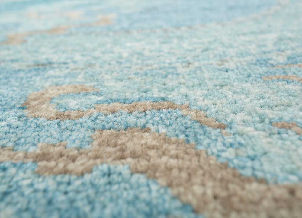 erbe blue wool hand knotted Rug - CloseUp