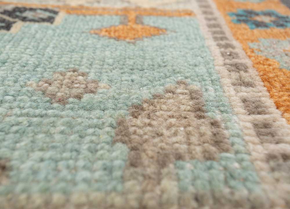 thyme red and orange wool hand knotted Rug - CloseUp