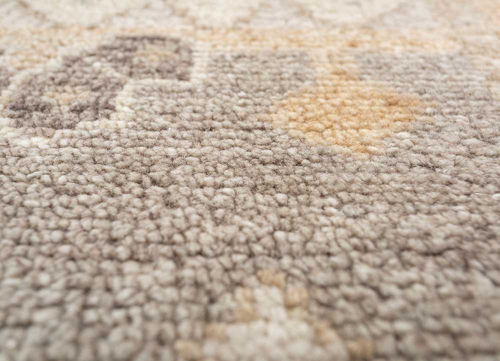 thyme beige and brown wool hand knotted Rug - CloseUp