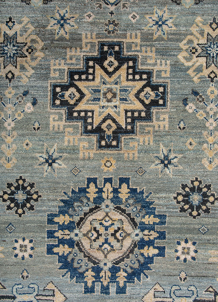 erbe blue wool hand knotted Rug - CloseUp
