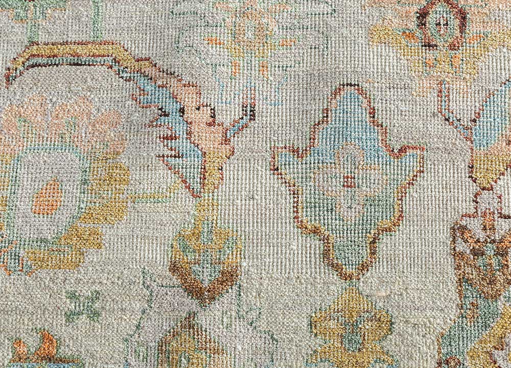 someplace in time ivory afghan wool hand knotted Rug - CloseUp