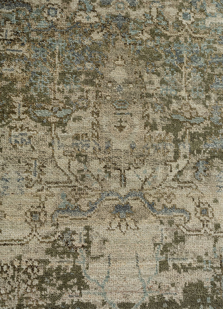 erbe green wool hand knotted Rug - CloseUp