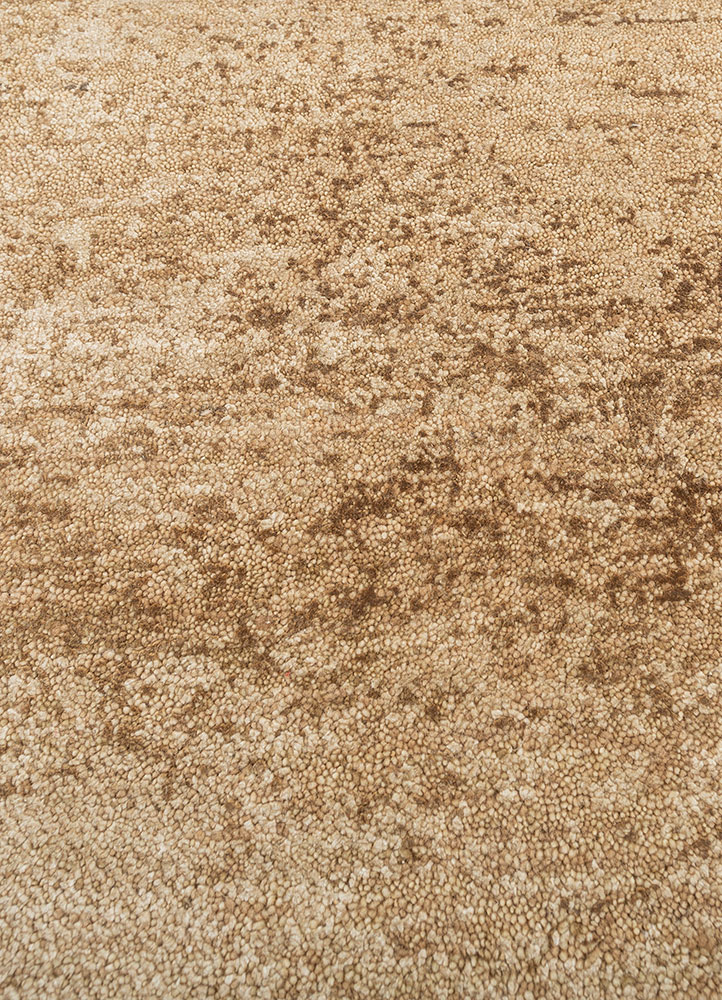 entropy beige and brown wool and silk hand knotted Rug - CloseUp