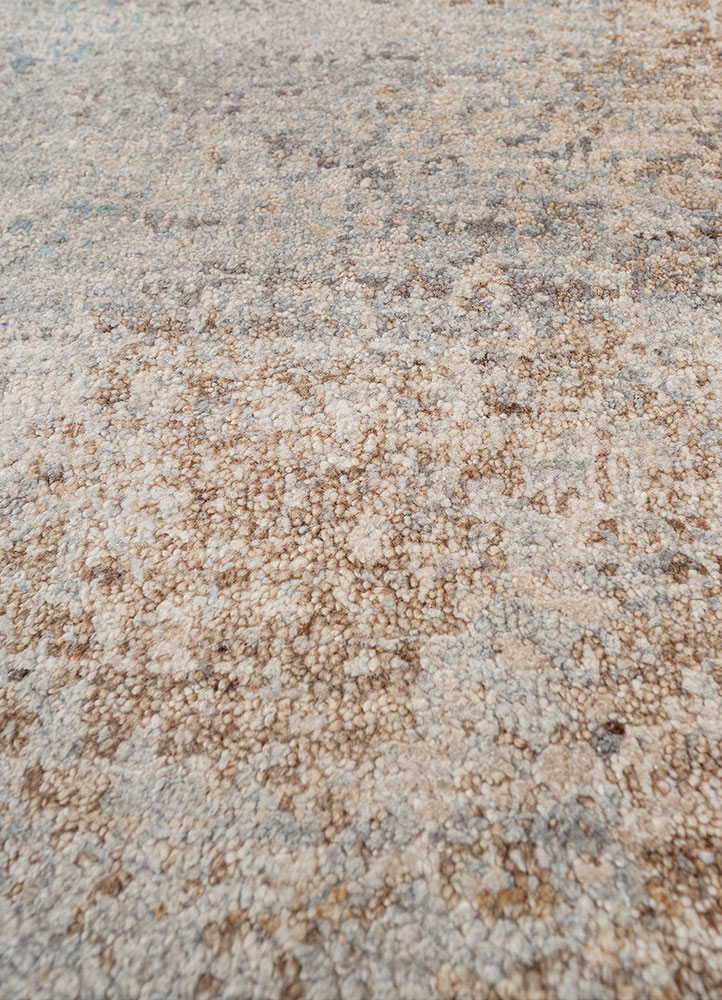afterglow by kavi blue afghan wool and silk hand knotted Rug - CloseUp