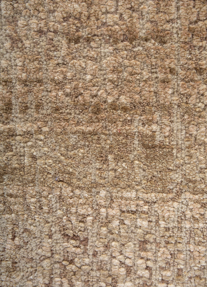 entropy beige and brown wool and silk hand knotted Rug - CloseUp