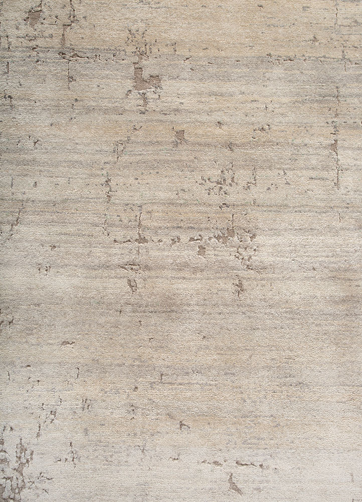 entropy ivory wool and silk hand knotted Rug - CloseUp