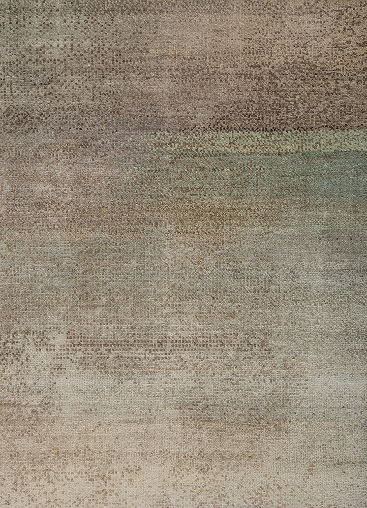 aprezo blue wool and silk hand knotted Rug - CloseUp