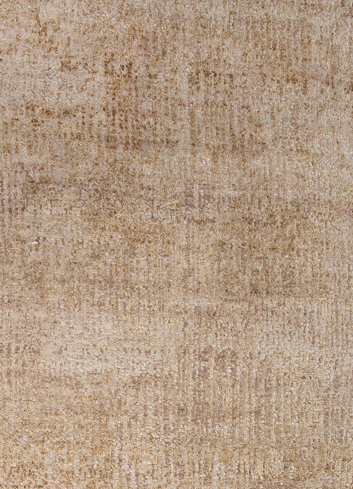 entropy beige and brown wool and silk hand knotted Rug - CloseUp