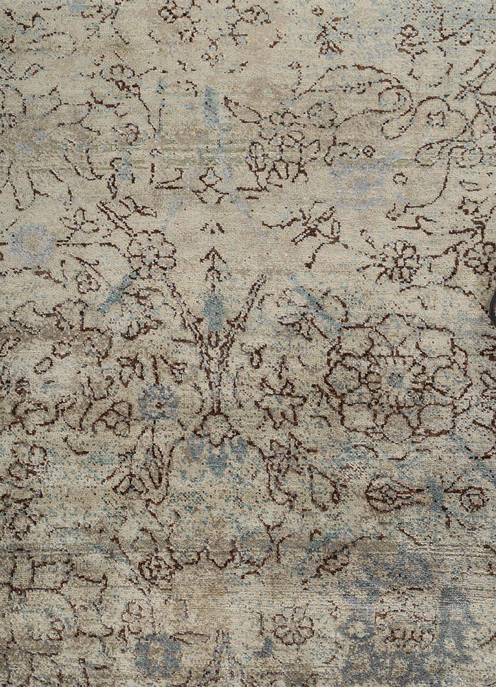 aurora ivory wool and silk hand knotted Rug - CloseUp