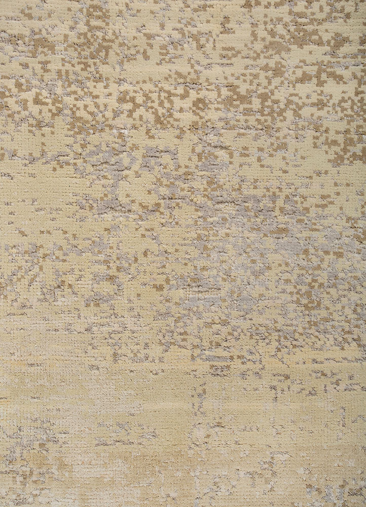 entropy ivory wool and silk hand knotted Rug - CloseUp