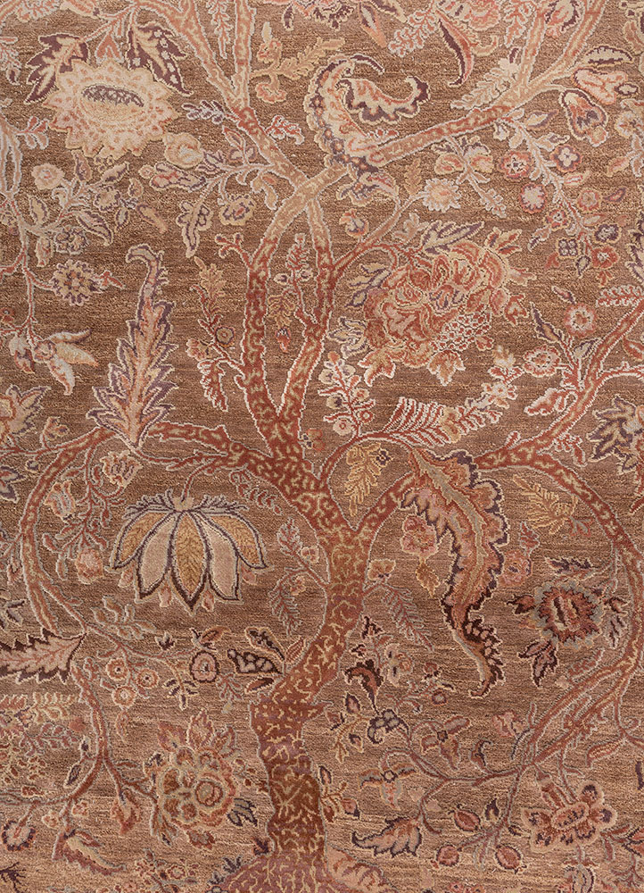 gulmarg red and orange wool and silk hand knotted Rug - CloseUp