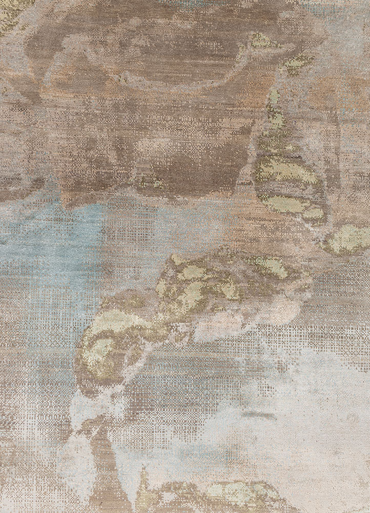 aprezo green wool and silk hand knotted Rug - CloseUp